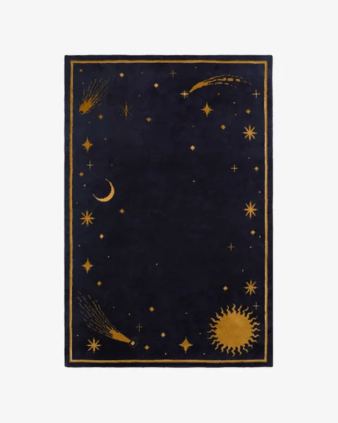 Hand knotted , Hand Tufted Celestial – Deep Navy/Ochre Rug